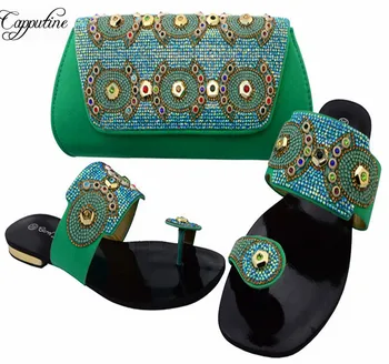 

Nice slip on shoes fashion leisure lower heel shoes with purse bag set for lady BCH-37 wate green