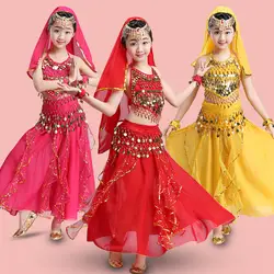 Девушки живота Танцы костюм комплект индийский Танцы ребенок Танцы девушка живота Танцы одежда эгипетский танец костюмы 7 шт набор DWY1064