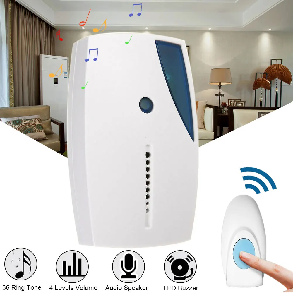 

36 Tune For Home Modern Office Smart LED Indication Remote Control Songs Transmitter Receiver Chime Music Wireless Doorbell