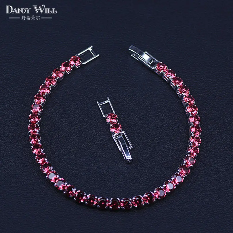 

New Fashion Royal Tennis Bracelet For Women Silver Color Big Cubic Zirconia Rose Red Stone Connected Party Charm Jewelry