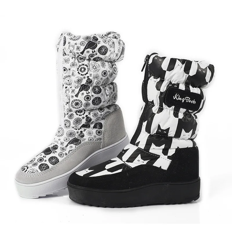 

Girls Cartoon Snow Boots Owl Design Long Winter Boots Down Lining Platform Anti-skid Children boots Size 30-35 Snowshoes Botas