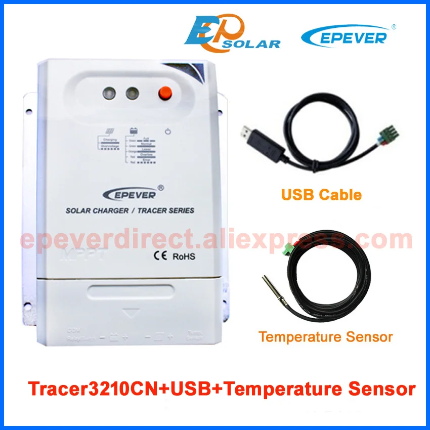 

MPPT EPsolar Tracer3210CN +USB cable communication connect PC cable Temp sensor 30A 12V 390W solar panels regulator EPEVER