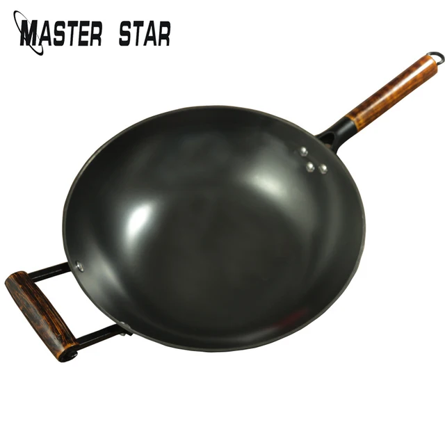 Master Star 30/32/34CM Cast Iron Non coating Woks General Use For Gas And Induction Cooker With
