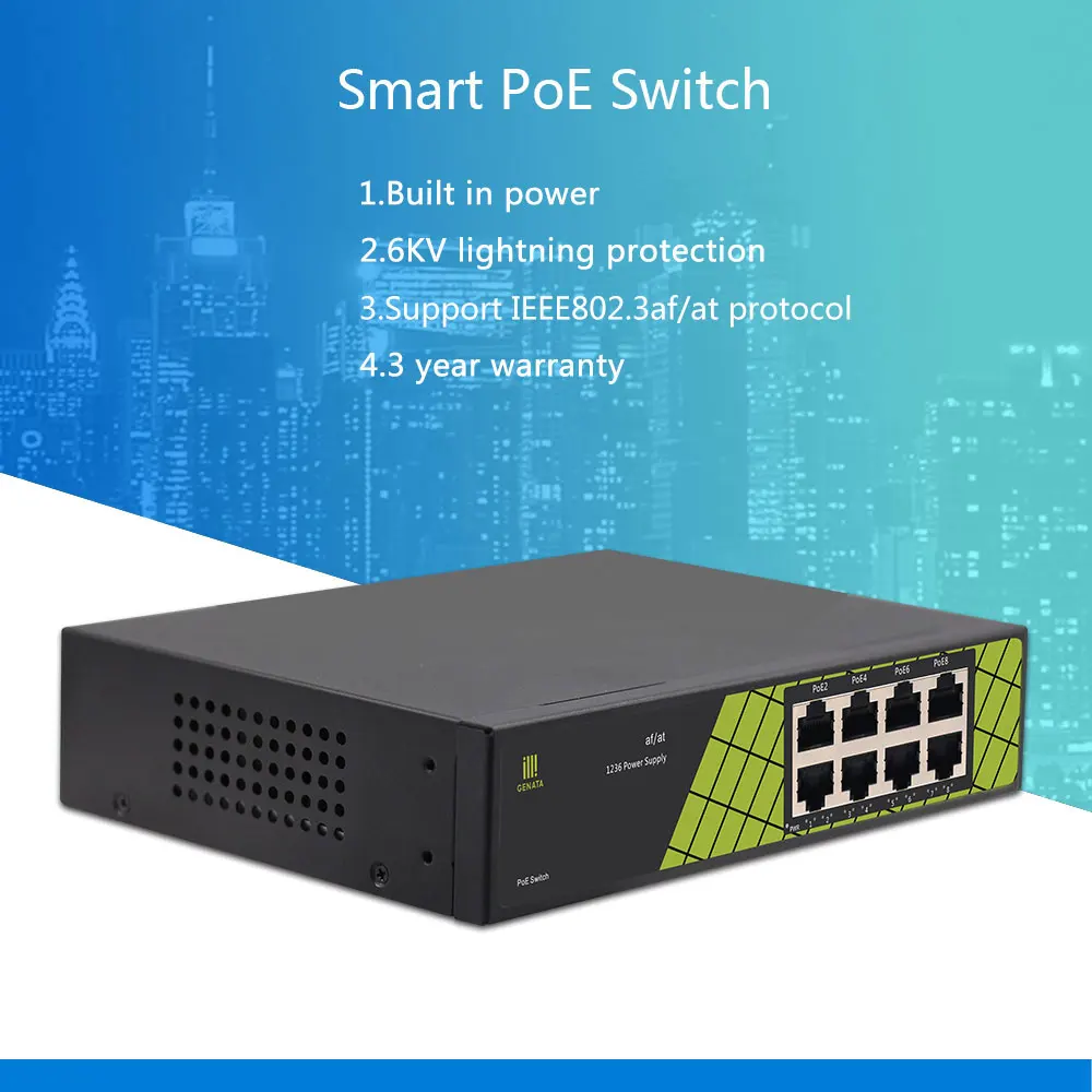 Завод 10/100 Мбит 8-портовый промышленный ethernet умный сетевой переключатель POE для наблюдения Камера