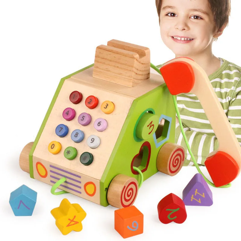 

Wooden Artificial Telephone Child Early Education Puzzle Play Family Baby Shape Digital Cognitive Building Blocks Toys