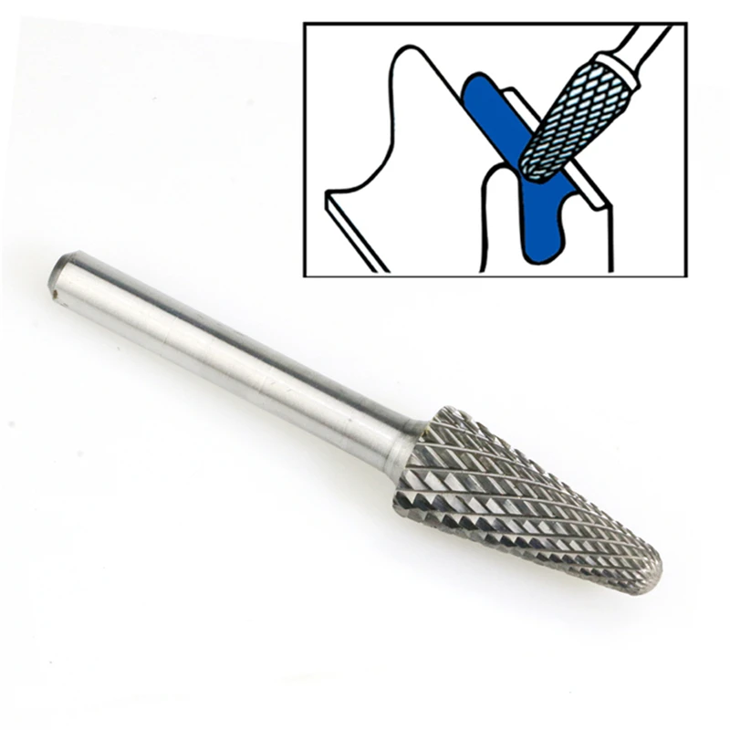 1//2/" Diameter 1//4/" Shank Taper Shape 14° Carbide Burr Single Cut USA SL-4