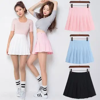 

Women Spring high waist ball pleated skirts Harajuku Denim Skirts solid a-line sailor skirt Plus Size Japanese school uniform
