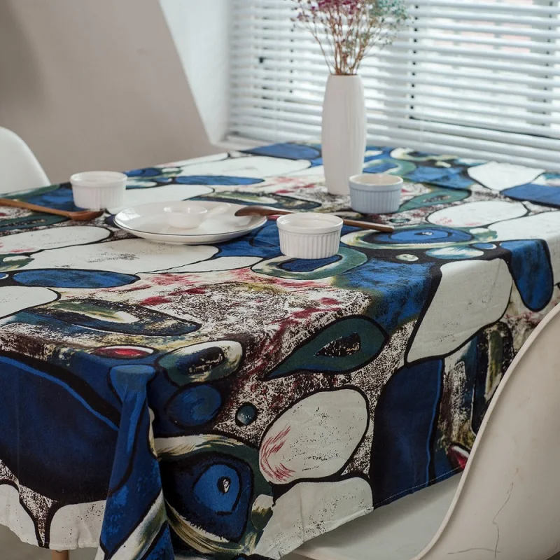Classic Rectangular table cloth Abstract Art Design Cotton Linen