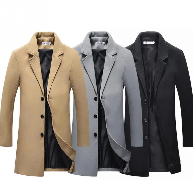 Плюс размеры утепленная одежда зимние для мужчин куртки одноцветное цвет средней длины мужской пальто утолщаются Slim Fit пальт