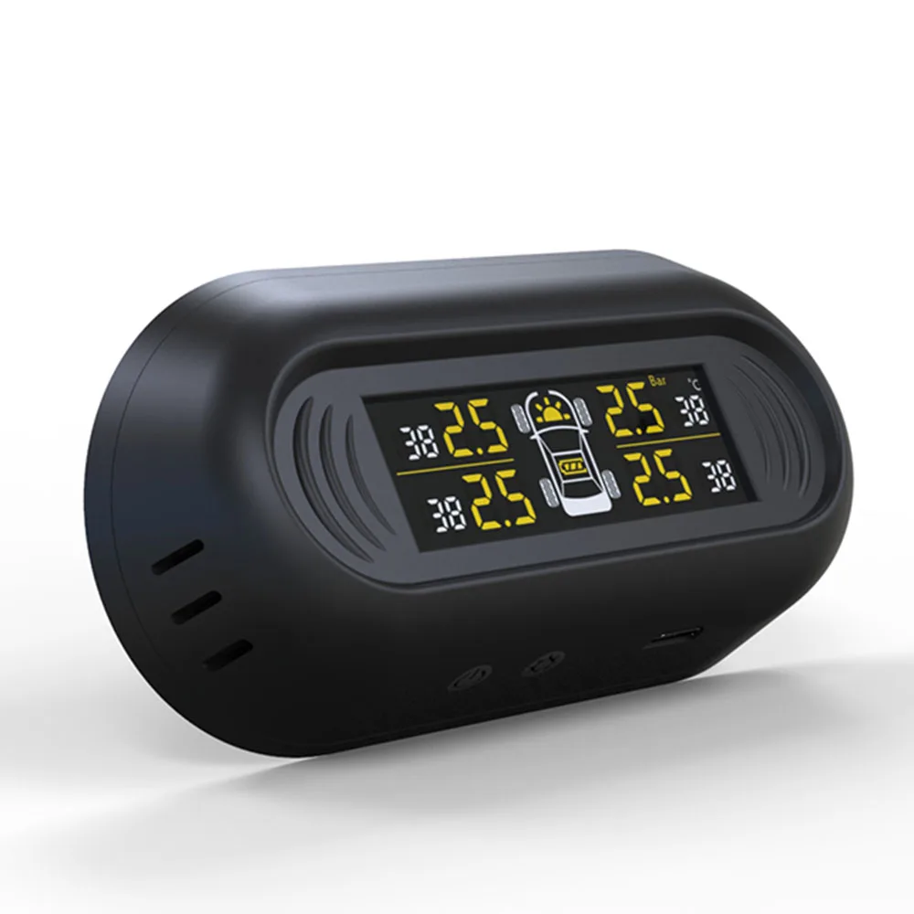 

Solar Power USB TPMS IP67 Car Tire Pressure Monitoring System LCD Display 4 External Sensors for SUV Temperature Warning