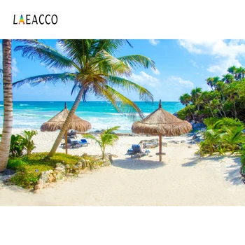 

Laeacco Tropical Seaside Beach Palms Tree Blue Sky Summer Holiday Scenic Photo Backdrop Photography Background For Photo Studio