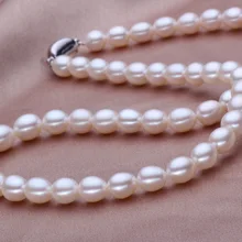 Eternal wedding Women Gift word 925 Sterling silver real 925 silver real natural big Wholesale 7-8mm meter shaped pearl necklace