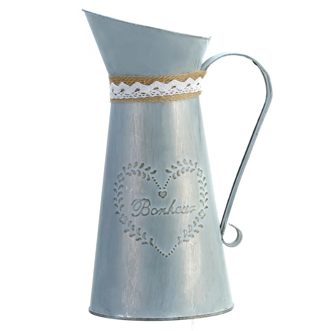 

Retro Chic Rustic Zinc Iron Flower Jug Vase Vintage Country Style Metal Iron Water Pitcher Home Garden Flower Decor Vase Crafts