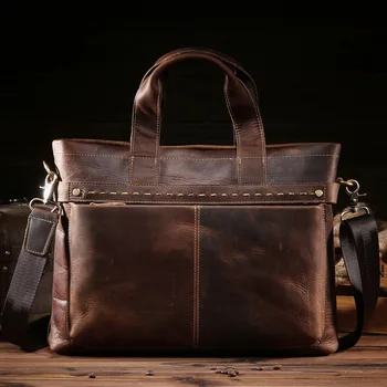 

Men's Shoulder Bags Genuine Leather Male Crossbody Crazy Horse Waterproof 15.6 Inch Handbag Laptop Briefcase Business Bag Man