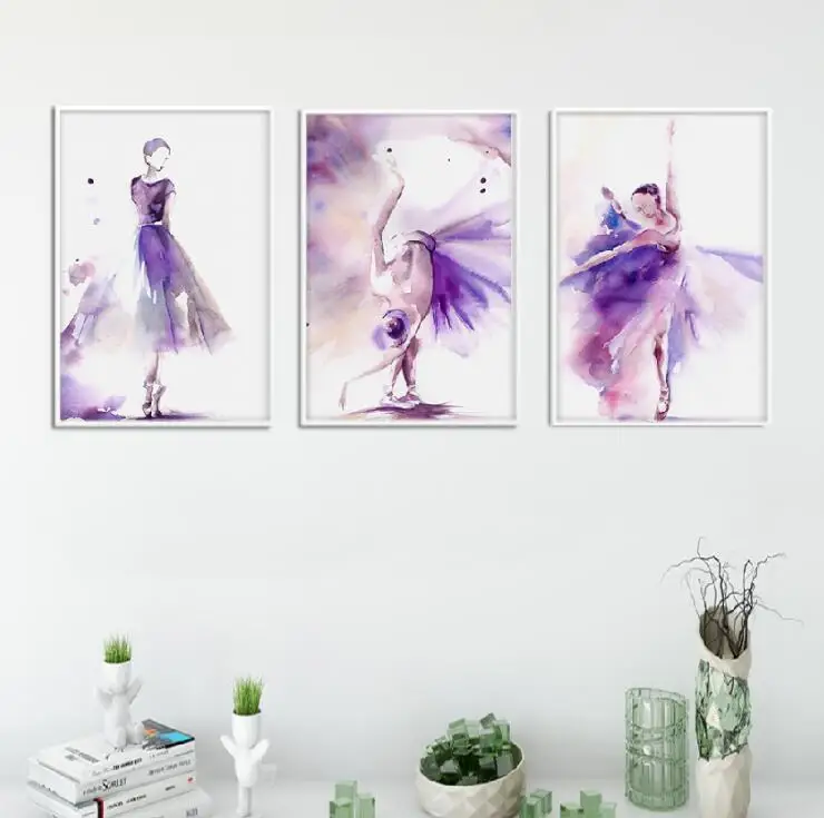 Абстрактная фиолетовая девочка танец балет игра живопись на холсте плакат и печать Настенная картина для декора гостиной без рамки - Цвет: as picture