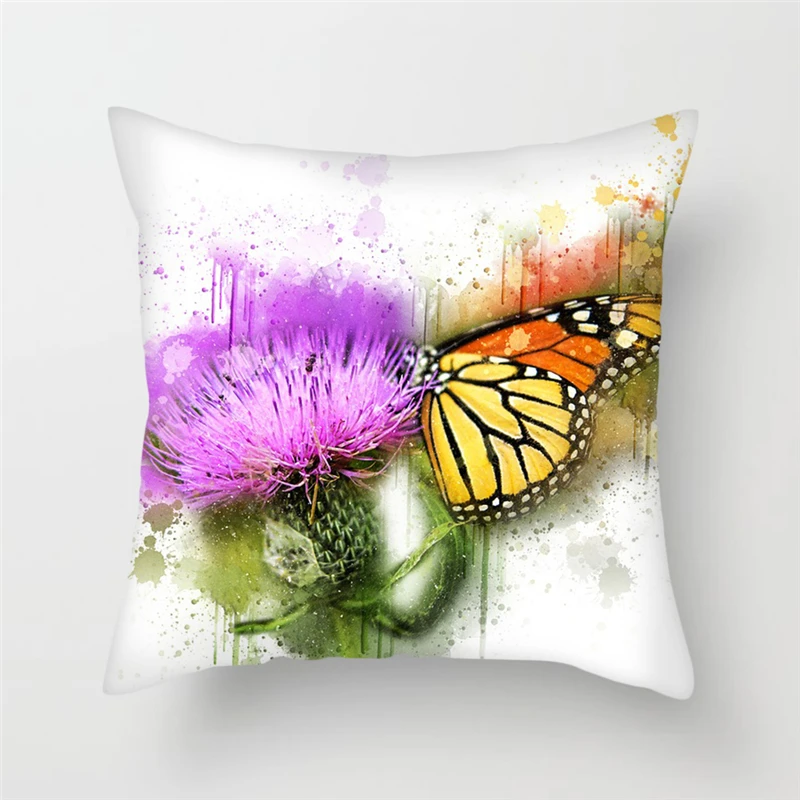 

Fuwatacchi Watercolor Plant Butterfly Animal Cushion Cover Cute Dog Flamingo Printed Pillow Cover Sofa Car Decor Pillow Case