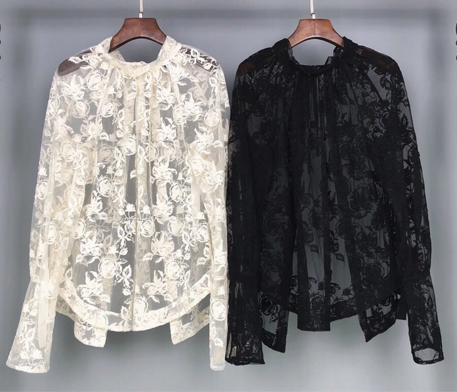 

summer new women lace sheer shirt blouse 2 color ddxgz2