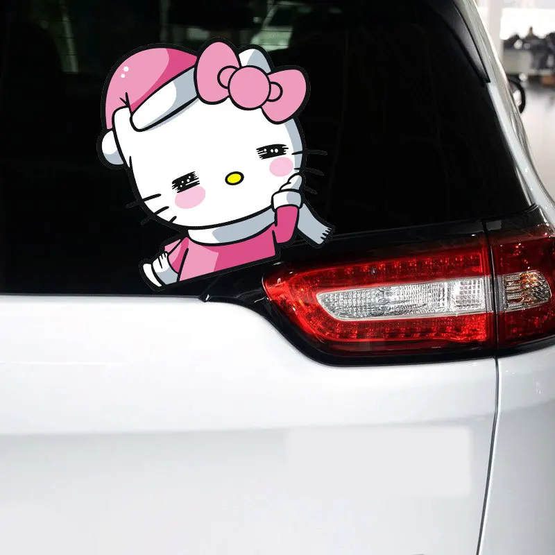 

Cartoon Hello Kitty Cute Expression Action Funny Car Sticker and Decal Car Accessories for Mini Cooper Opel Toyota Ford Focus 2