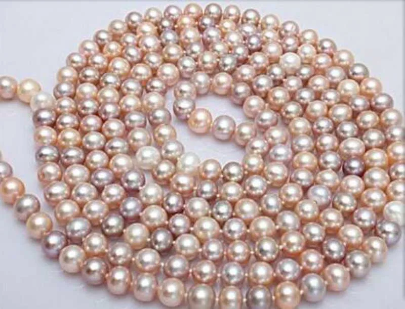 

8-9mm natural round genuine south sea multicolor pearl necklace 48 inch 14K