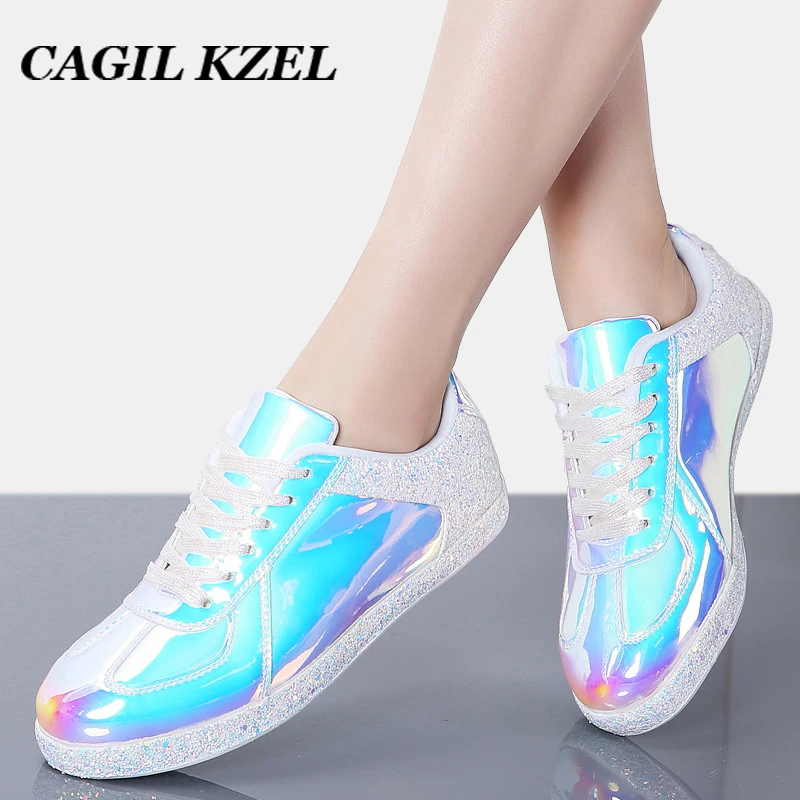 

CAGILKZEL Sneakers Women Shoes Flats Fashion Casual Walking Shoes Woman Lace-up Bling Gold Glitter Ladies Shoes Zapatos Mujer