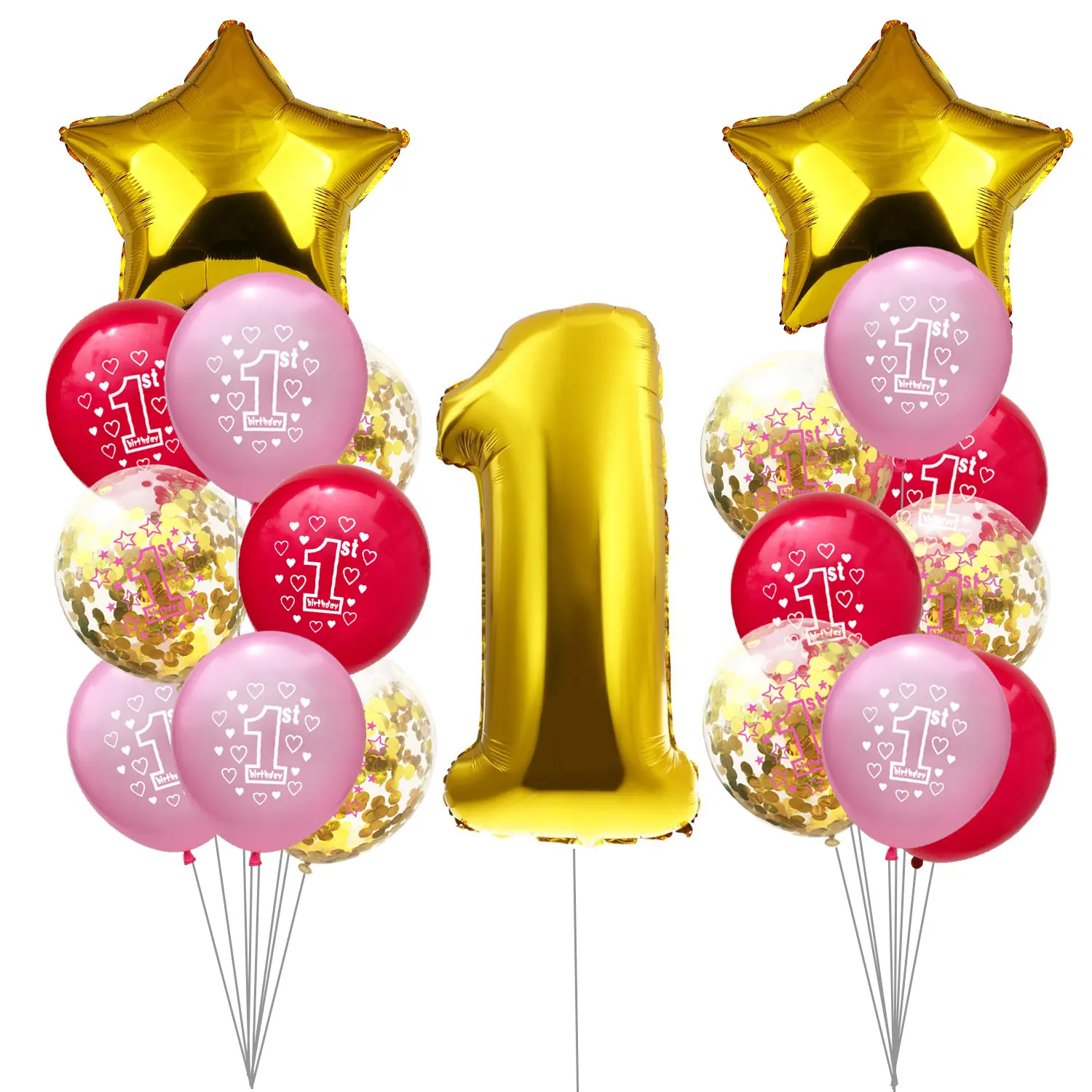 ZLJQ 19 шт. 1 с днем рождения конфетти воздушные шары из фольги в виде цифр первый ребенок мальчик девочка вечерние украшения мой 1 год поставки - Цвет: set 5
