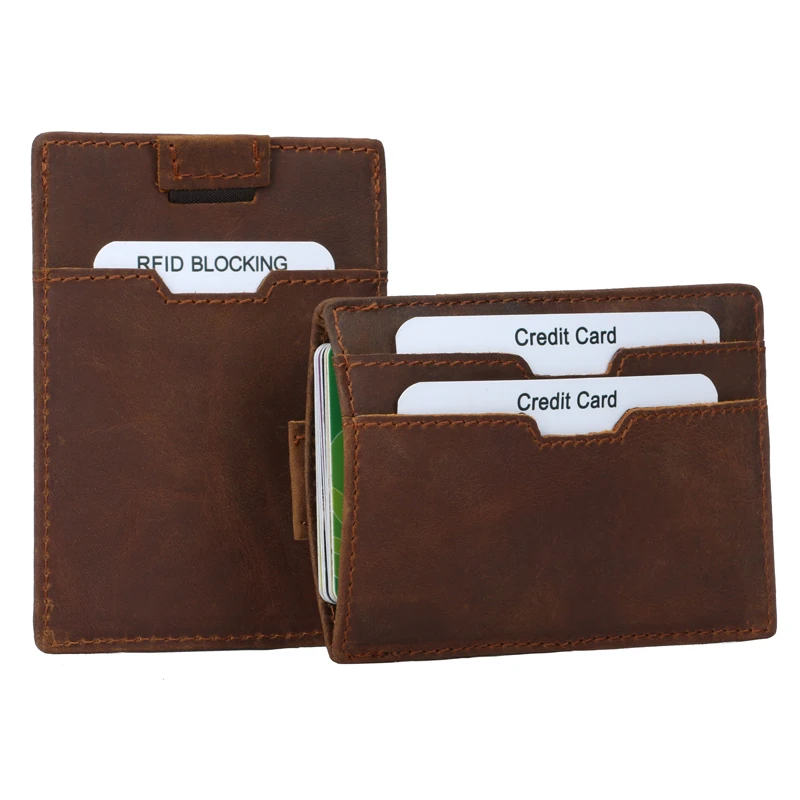 

Slim Card Sleeve Wallet with RFID Protection Genuine Leather Vintage Wallets Front Pocket Bus Card Holder Clutch Mini Purse Cash