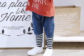 

Kids Pants Fashion Jeans Kids Clothing Boy Girl Denim Trouser Blue Jeans Long Trousers Stripe Jeans