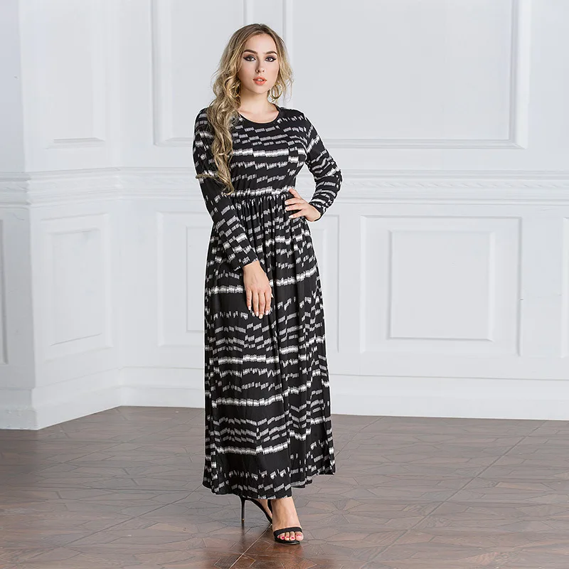 Модное женское мусульманское платье Дубай длинное в полоску 6XL мусульманская