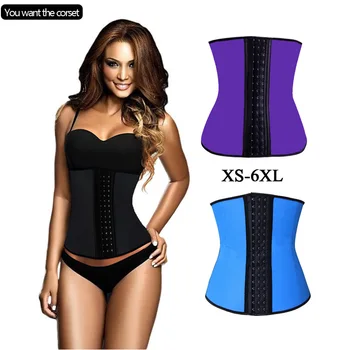 

Women's 100% Latex Girdle Waist Trainer Corset Body Cincher Shapewear Bodysuit Plus size XS-6XL Black Blue Hot Sale