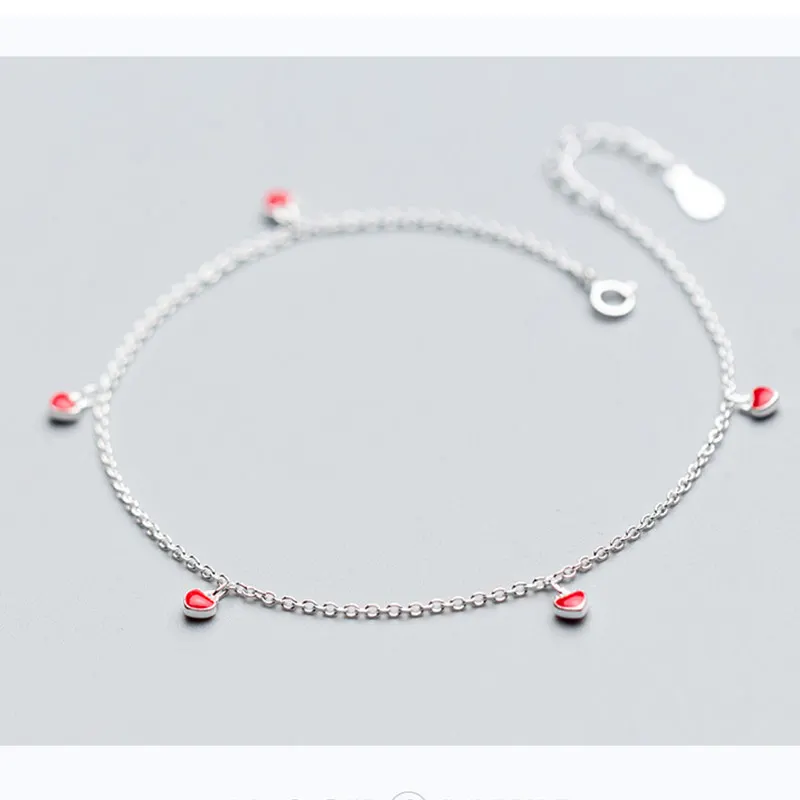Пляжные женские браслеты для щиколотки из стерлингового серебра 925 пробы; босоножки с открытыми пальцами; маленький красный браслет-цепочка на лодыжку; женские украшения для ног