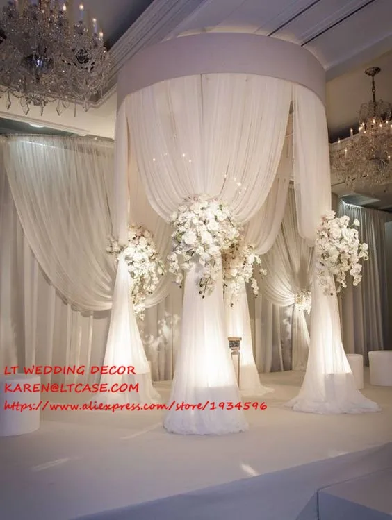  adjustable white 3m tall double circle DOUBLE upright of wedding pipe and Chiffon drape pavilion fo