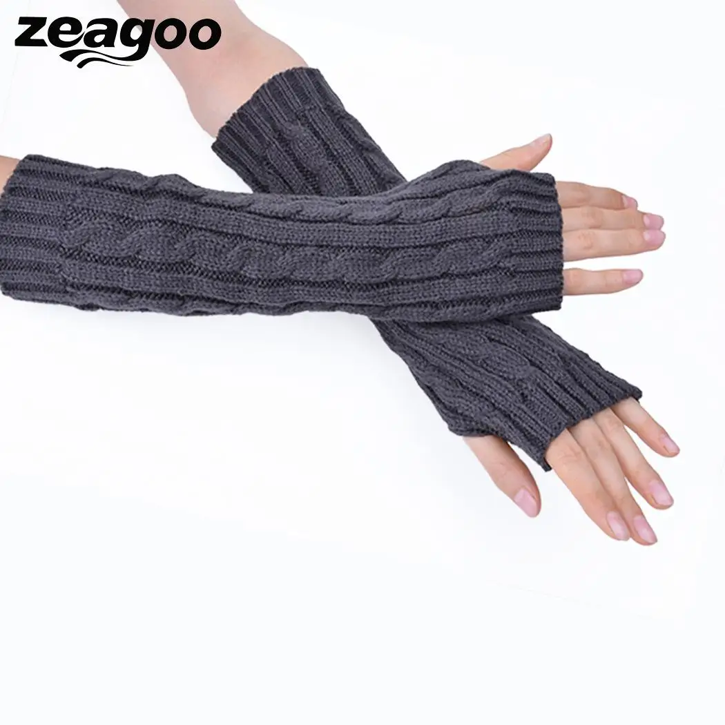 Zeagoo последние полтора палец длинные перчатки для Для женщин 4 цвета трикотажные грелки для рук шерсть перчатки открытый/закрытый женский