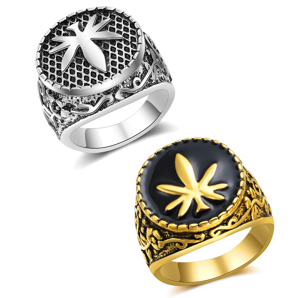 

Middle East Maple Leaf Rings for Men Punk Ancient Silver Gold Color Vintage Ring Anel Male Finger Jewelry Drop Shipping