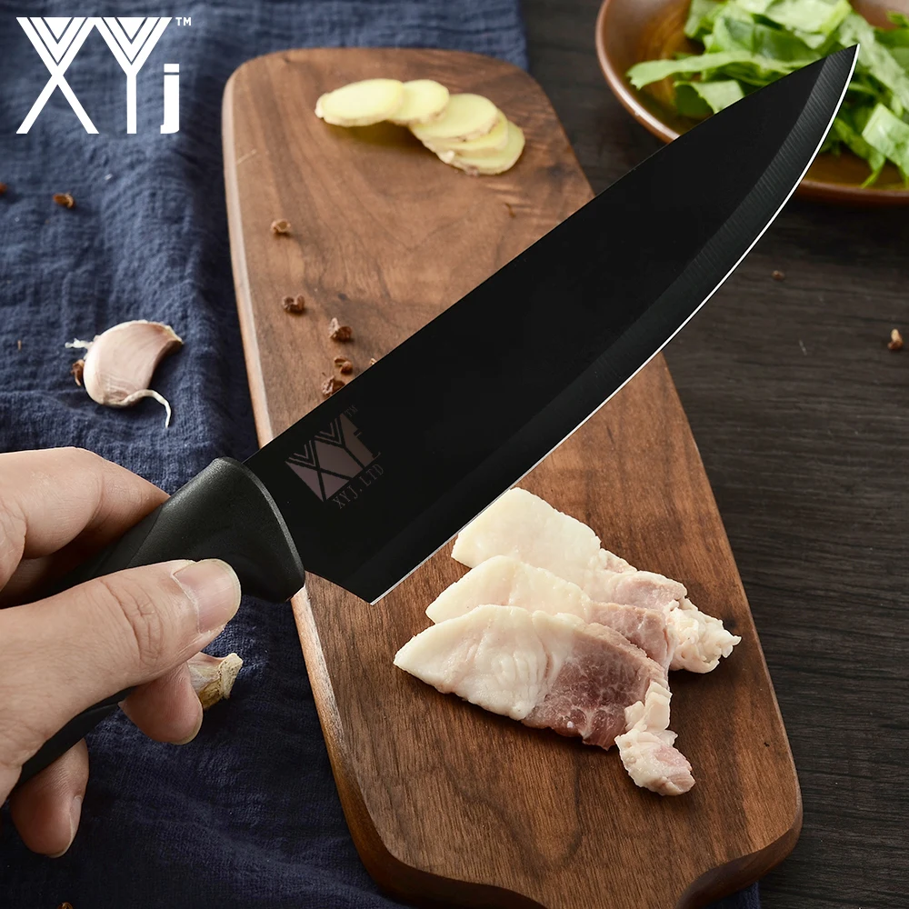 XYj 6pcs Knife Set Slicing Cleaver Bread Santoku Chef Knife 3Cr13 Black Steel Cooking Kitchen Knives Set With Utility Covers