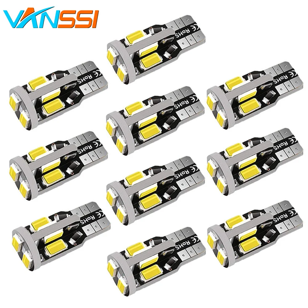 

10x Super Bright 300 Lumens 6000K White 194 W5W LED Bulbs 10SMD 5730 LED Interior Dome Map License Plate Lights Lamp VANSSI