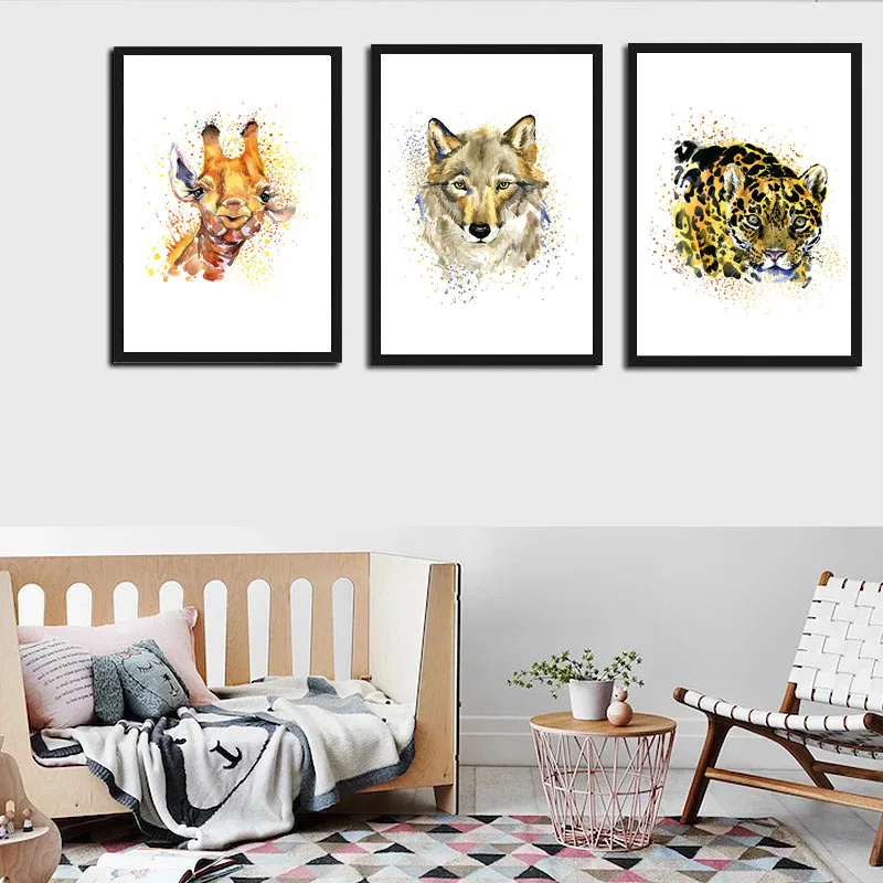 

Turkey Hedgehog Giraffe Leopard Cattle Wolf Nordic Style Decoration Canvas painting Picture Art Wall Poster For Living Room