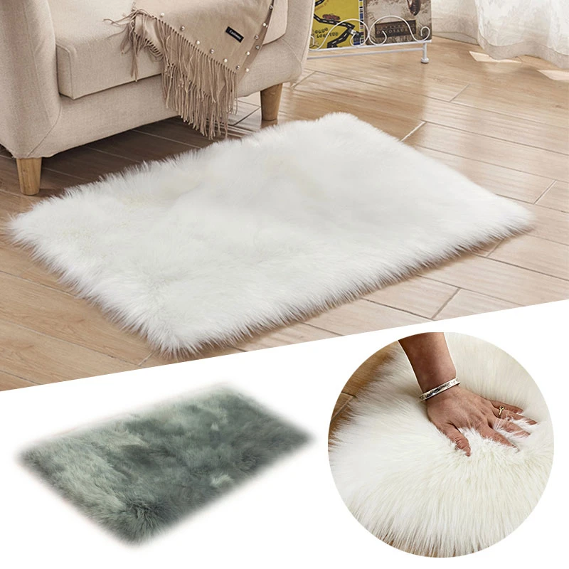Dekorasi Rumah Mewah Empat Persegi Panjang Persegi Buatan Kulit Domba Hangat Fluffy Karpet Bulu Putih Karpet Shaggy Rambut Panjang Tikar Ruang Tamu|Karpet| - AliExpress