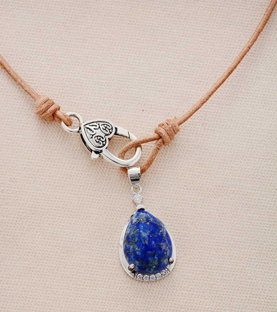 Woman Chokers Necklaces Lapis Lazuli Genuine Leather Short Charm Necklace New Fashion Pendant Necklaces Jewelry - Image 2