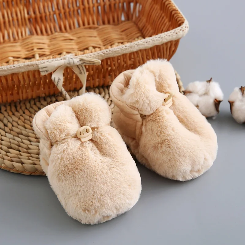 Spring Winter Newborn Unisex Baby Crib Shoes Cotton Thickening Plus Velvet Crib Shoes With Soft Bottom 7-12M - Цвет: A