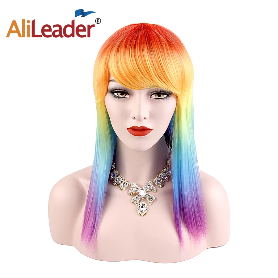 Alileader 16 дюймов прямой цвет радуги парик Женские синтетические волосы высокая температура волокно Косплей парики для Черный Белый для женщин