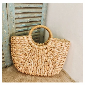

Straw women handbags big capacity deep khaki color large capacity string top handle bags for summer beatch woven female bags