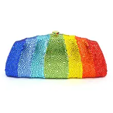 LaiSC Rainbow color evening bag Full Crystal Clutch Purse Party pouch SC322