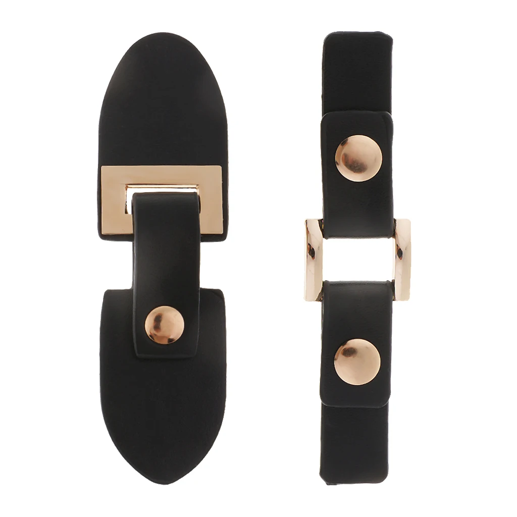 1 Pair Black Metal & PU Leather Snap Toggle Button Sew on Buckle for Bag Making Clothing Decor