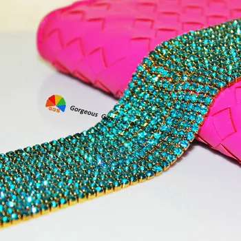 

10yds SS6 SS8 SS12 SS16 Blue Zircon Close Set rhinestone cup chain diamond banding trims for DIY Garment hairband browband dress