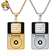 Hip Hop Hippie DJ Disc Necklaces Stainless Steel font b Gold b font Color Chain Long