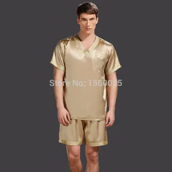 

2017 Men Brand Silk Sleepwear Short-sleeve Pajama Sets 100% Mulberry Silk Classic sleepwear L/XL/XXL Free Shipping