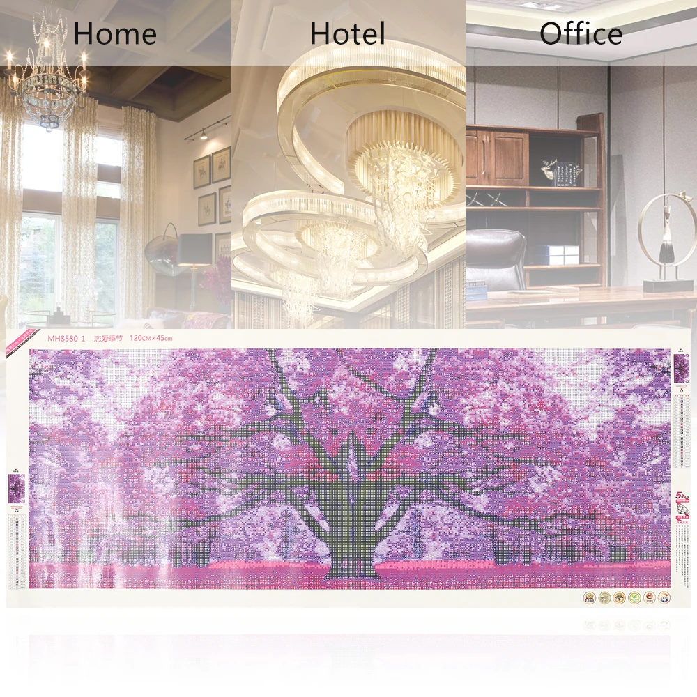 5D DIY Алмазная картина, вышивка крестиком для гостиной 120x45 см, ручная работа, круглая Алмазная фиолетовая вишневая вышивка