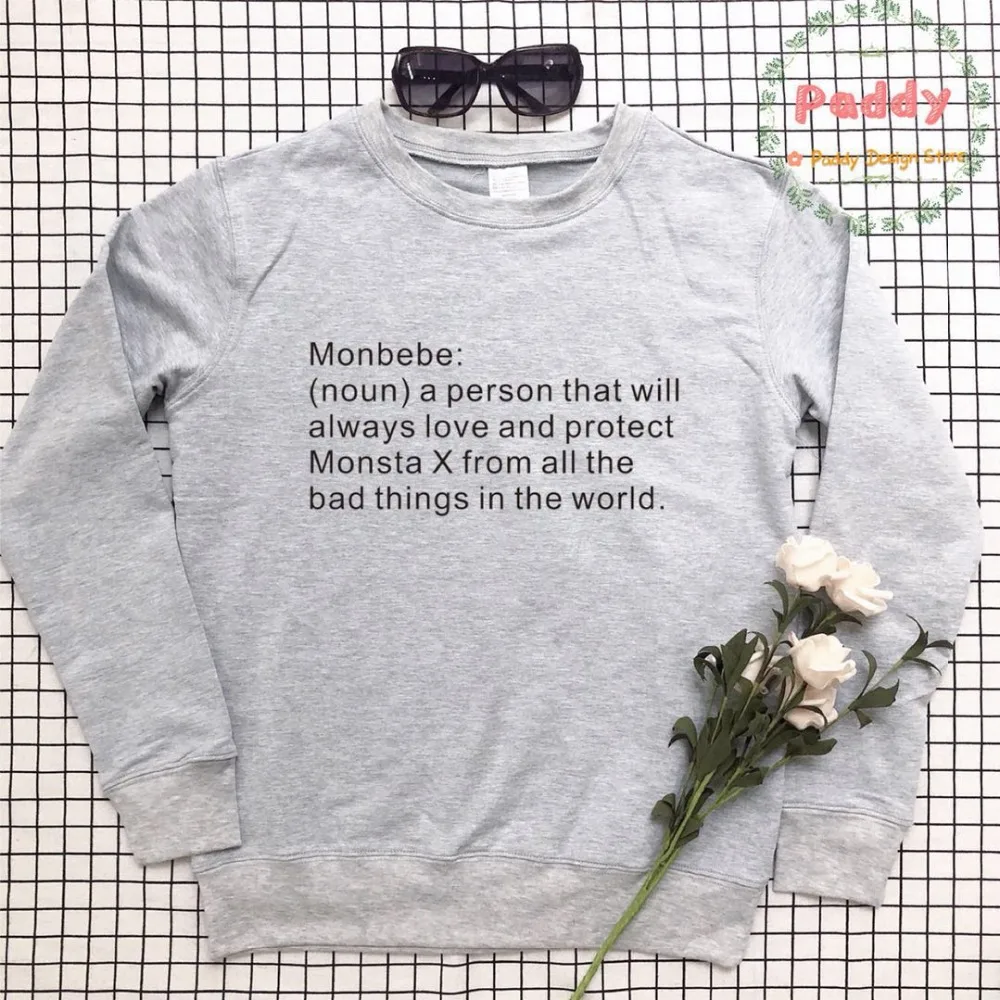 Джемпер Monsta X с надписью KPOP Monbebe noun свитшот круглым вырезом уличные пуловеры топы
