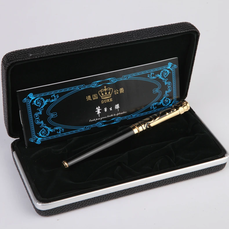 Duke Luxury Writing Business Stationery Black and Gold 0.5mm Fountain Pen with Blue Gem on the top Metal Ink Pens Free Shipping Duke Luxury Writing Business Stationery Black and Gold 0.5mm Fountain Pen with Blue Gem on the top Metal Ink Pens Free Shipping