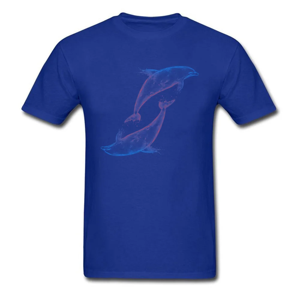 Dolphins New Arrival Short Sleeve Simple Style Top T-shirts Pure Cotton Round Collar Men Tops Tees Crazy Sweatshirts Labor Day Dolphins blue